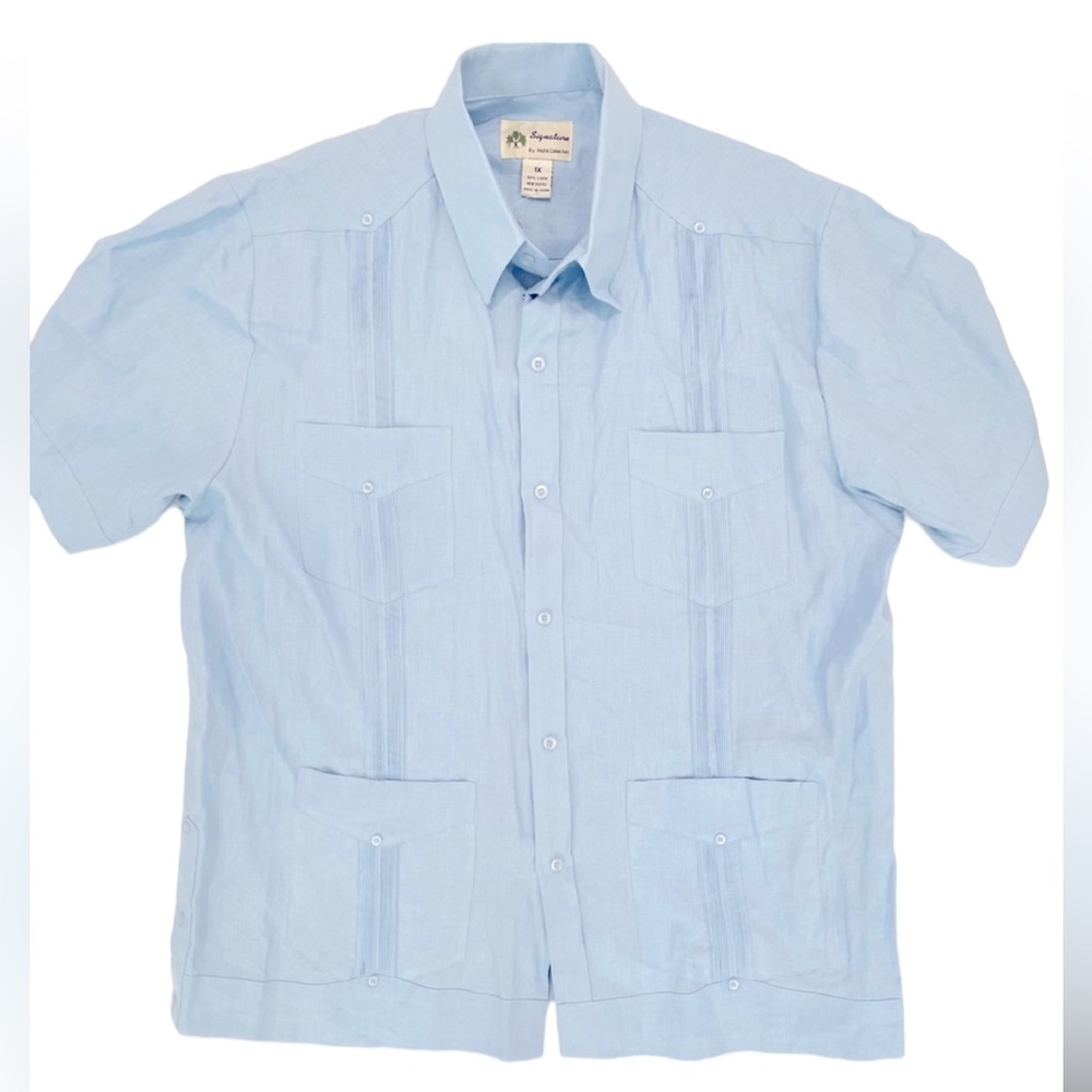 NWT Signature By Mojito Collection Blue Havana European 100% Linen Shirt XL